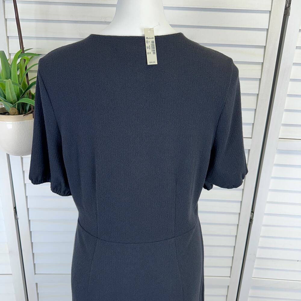 New Madewell Black Cross Front Button Dress Faux Wrap Puff Sleeve Retro Size XL - Picture 8 of 12